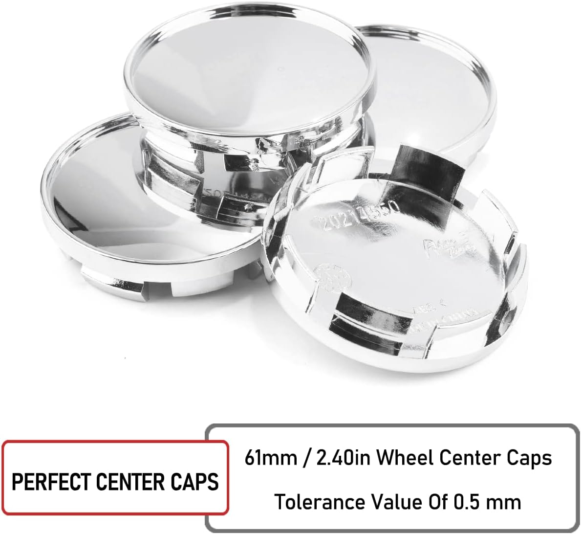 RTRHINOTUNING 4PCS 61mm(2.4in)/56mm(2.18in) Car Wheel Center Hub Caps OD: 2.4"(61 mm) ID: 2.18"(56 mm) Chrome Silver