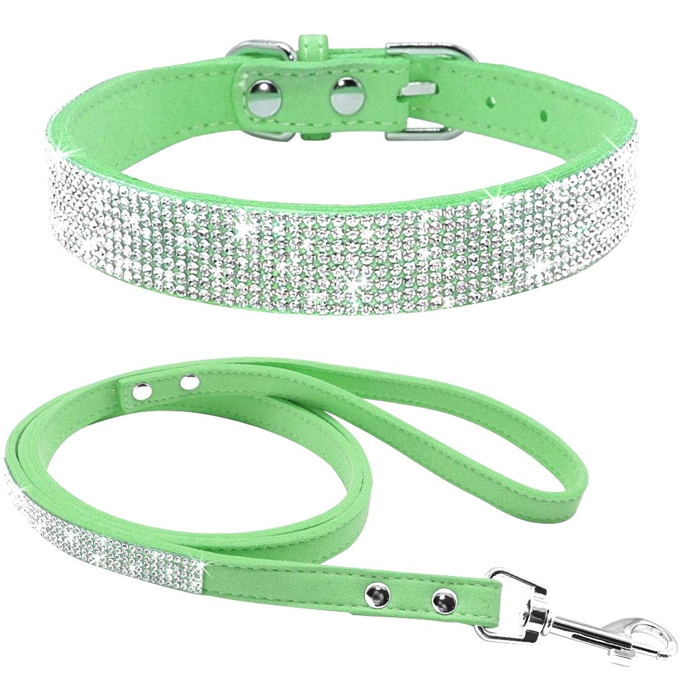haoyueer Cute Dazzling Sparkling Elegant Fancy Soft Suede Leather Bling Rhinestone Crystal Jeweled Pet Cat Dog Puppy Collar Dog Leash Combo Set (XS, Pink-1) — view 22