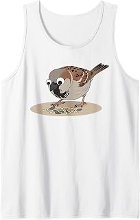 Cartoon Sparrow Eating Birdseed Art Tank Top