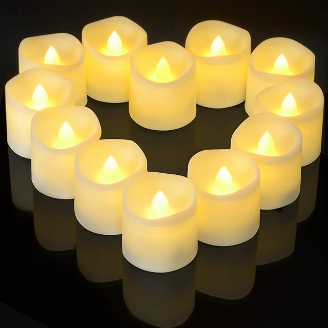 Flickering Tea Lights with 6 Hours Timer, Ymenow 12pcs CR2450 Battery Operated LED Flameless Tealight Bulk Bright Electric Candles for Home Christmas Wedding Birthday New Year Party Decor - Warm White