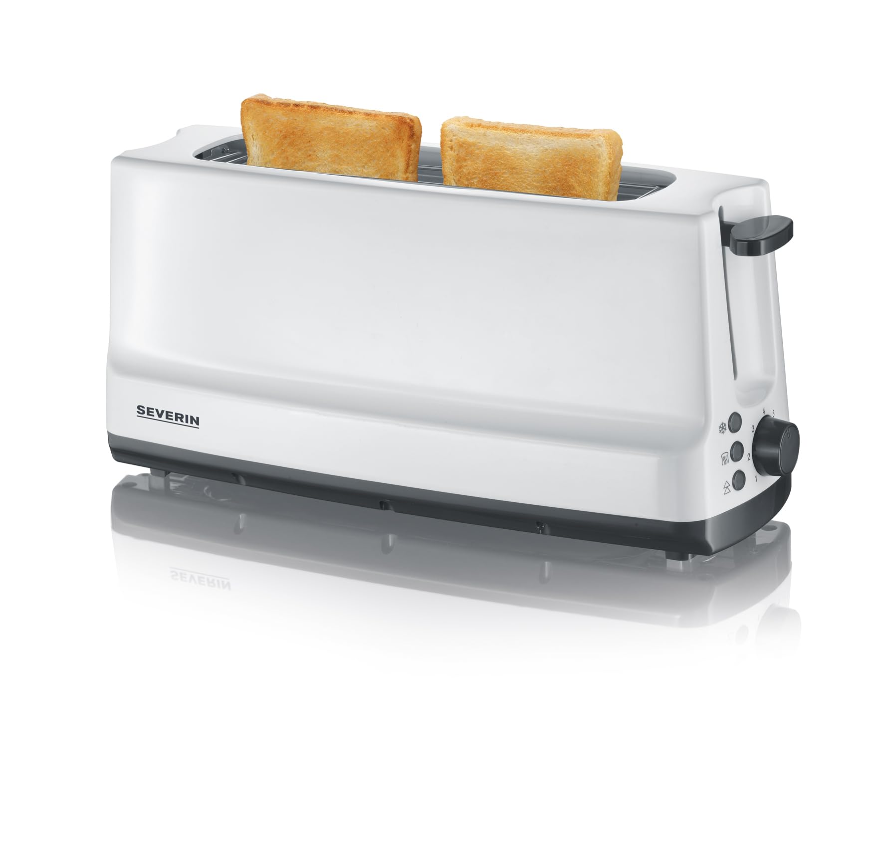 SEVERIN Tostapane Automatico A Fessura Lunga, Griglia Scaldapanini Integrata, Tcorpo In Acciaio Inox, Per Tostare, Scongelare E Riscaldare, 800 W, Bianco / Grigio, AT 2232