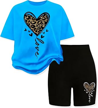Little Girls Summer Clothes Set Teen Girls 2-Piece Outfit Trendy Short Sleeve Top +Shorts Outfits