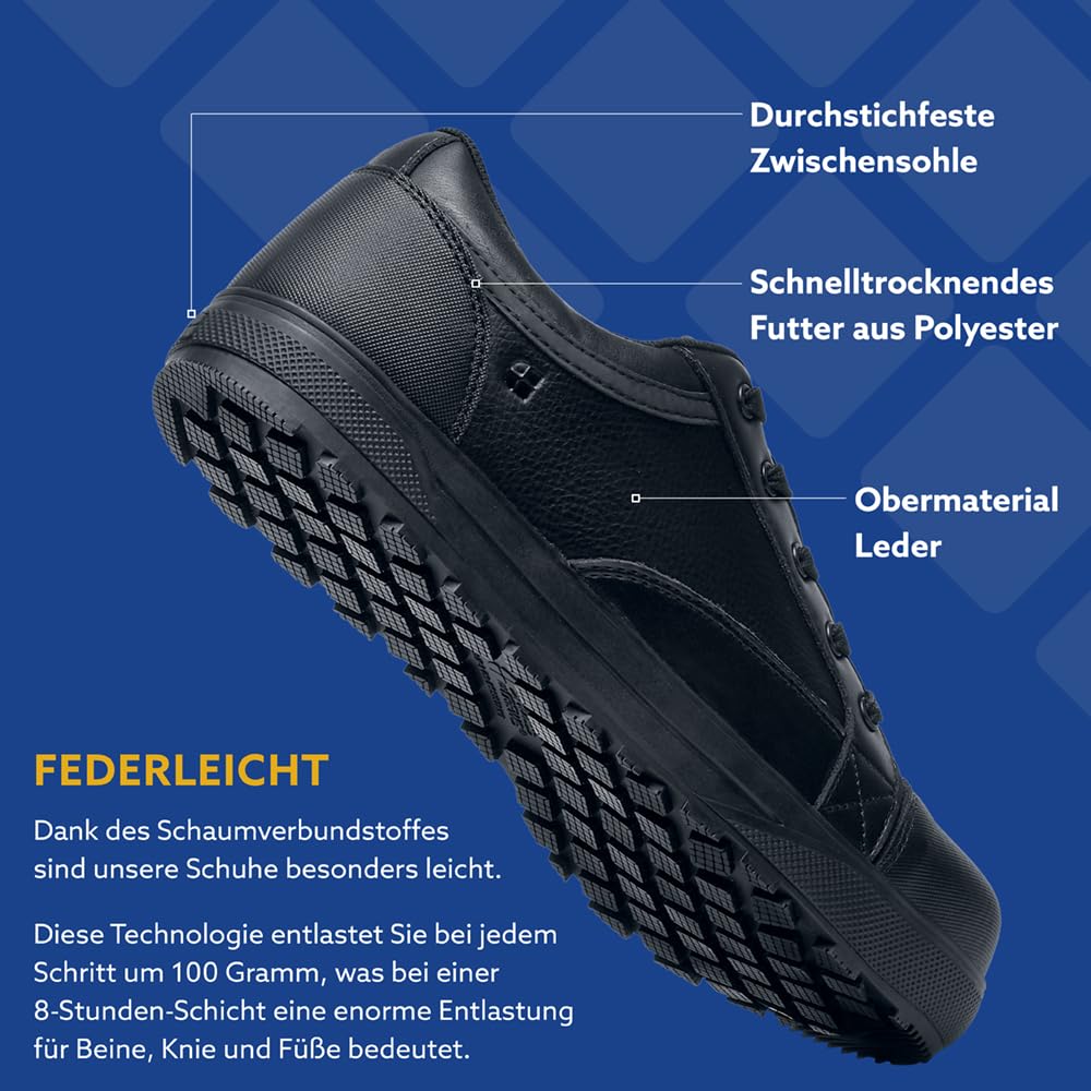 Shoes for Crews Sicherheitsschuhe Fergus Composite Toe – Rutschfester Arbeitsschuh mit Stolperschutz und Schuhkappe, wasserdichter Denim, S3L FO SR – für Damen und Herren