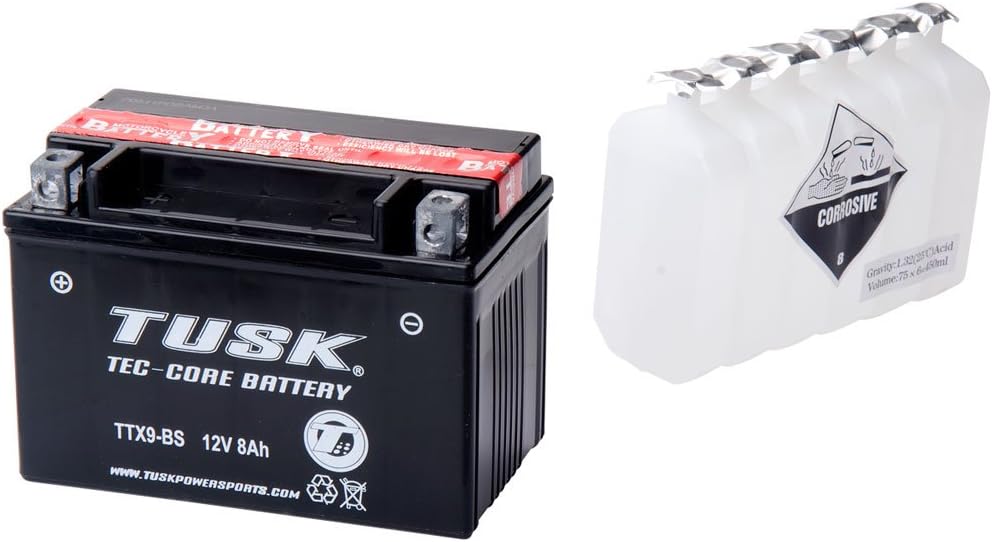 Tusk Tec-Core Battery with Acid TTX9BS Maintenance-Free Compatible with Select Honda Kawasaki Suzuki Yamaha Royal Enfield Triumph Polaris