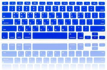 Korean Language Silicone Keyboard Cover Skin for MacBook Pro 13" 15" 17"2015 or Older Version,for MacBook Air 13" A1369/A1466 Keyboard Protector Skin,US/Korea Versions,Bule