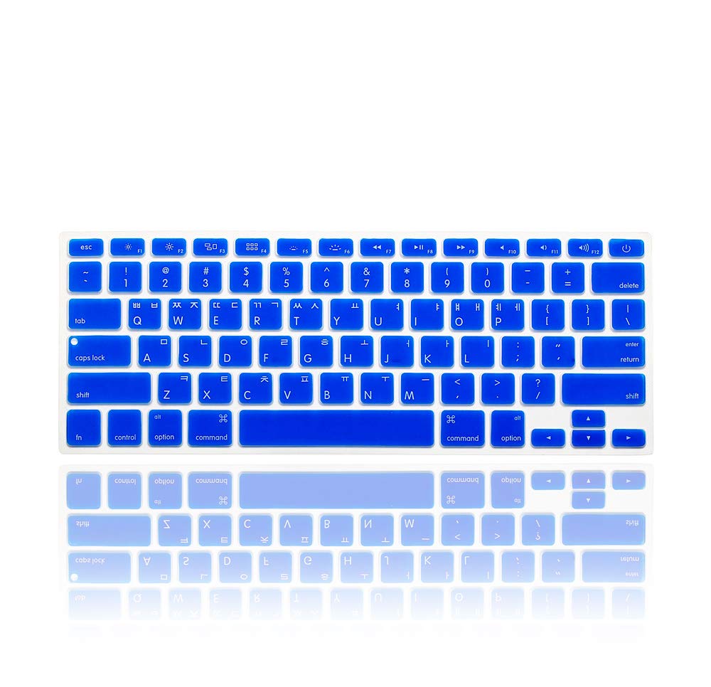 MMDWKorean Language Silicone Keyboard Cover Skin for MacBook Pro 13" 15" 17"(2015 or Older Version),for MacBook Air 13" A1369/A1466 Keyboard Protector Skin,(US/Korea Versions),Bule