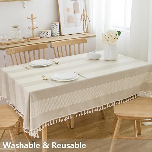 Miniatura 5 de TruDelve Manteles de tela gris de 8 pies para mesas rectangulares, manteles oblongos de otoño a rayas bohemias para mesas rectangulares