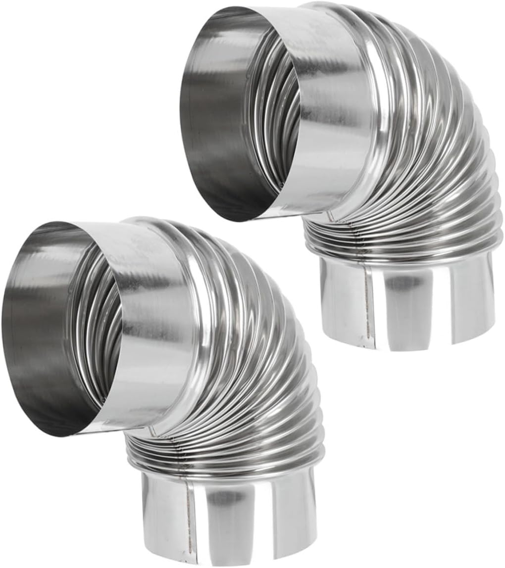 DOITOOL 2pcs 12cm Stainless Steel Chimney Flue Pipe Elbow for Camping Wood Stove Vent Exhaust Tube Replacement Parts for Outdoor Heater
