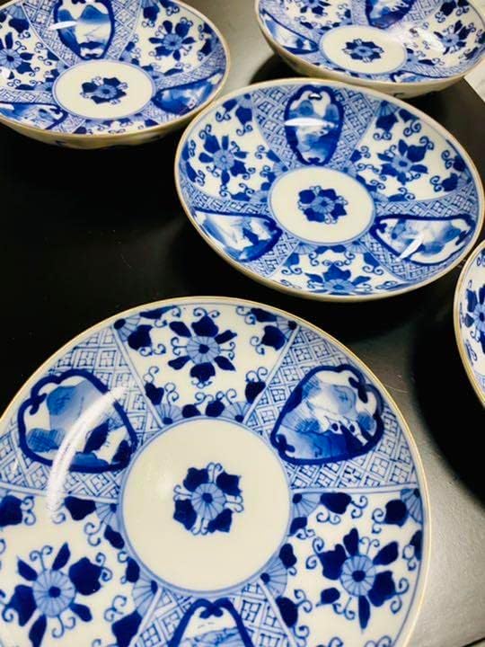 伊万里焼 古伊万里 五良太夫 染付手塩皿 小 5枚セット レトロ 古