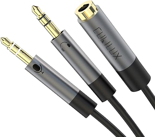 Cubilux Divisor de audio y micrófono para auriculares de 0.138 in, TRRS (CTIA) de 18 pulgadas hembra a 2 TRS macho y divisor en Y para auriculares