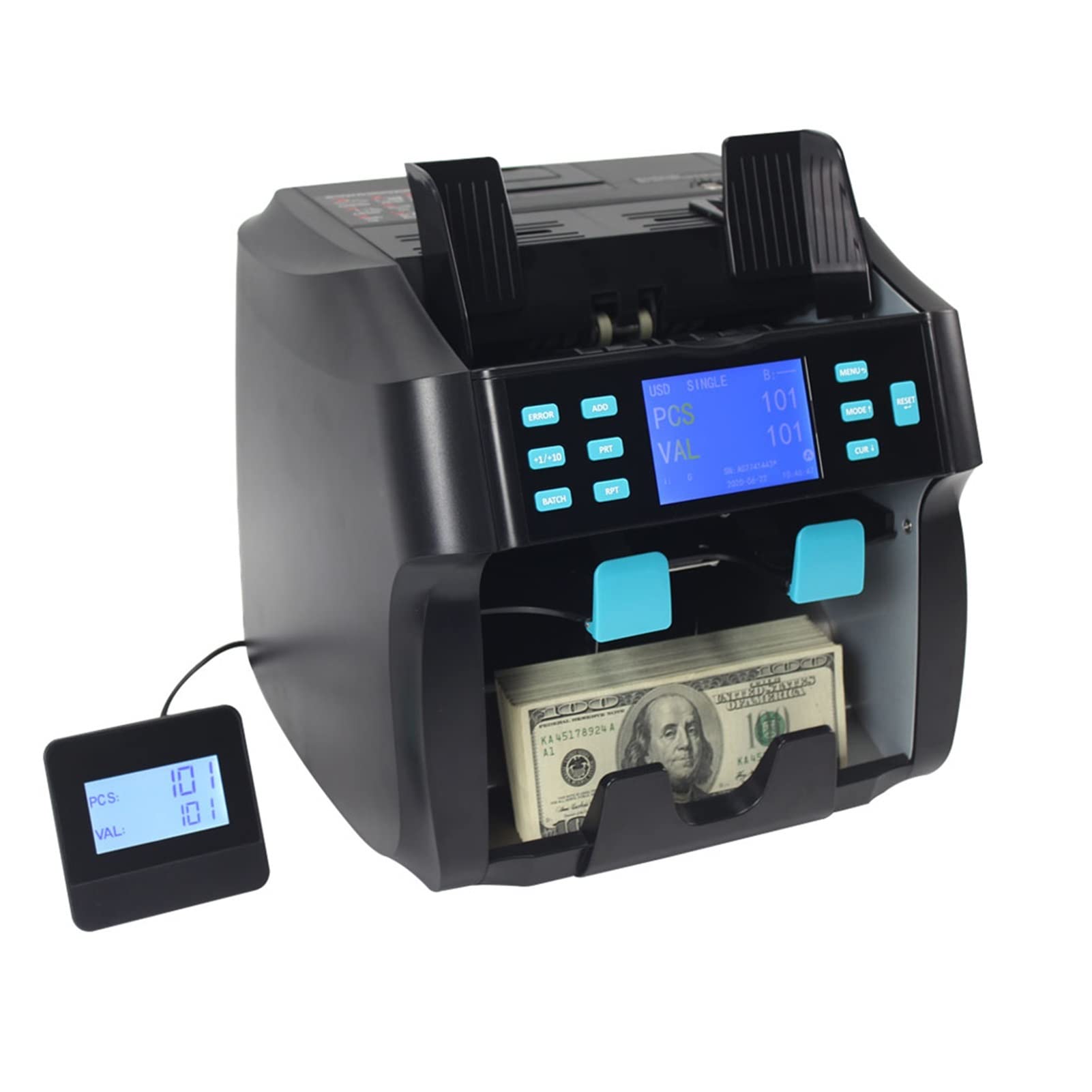 Liczarka do Pieniędzy Counterfeit Detector Machine Fake Money Discriminator 2 Pocket Value Counter And Sorter Mixed Denomination Counting(Nero)