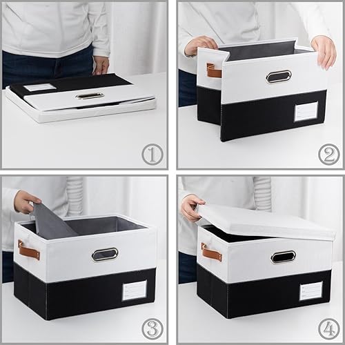 Miniatura 102 de PRANDOM Contenedor de almacenamiento plegable con tapa, caja de almacenamiento plegable de tela, cesta organizadora con tapa, para el hogar, Beige