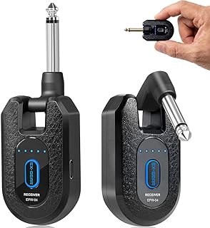 EX GEAR High-Grade Wireless Guitar System 2.4GHz Wireless Guitar Transmitter Receiver Rechargeable, 4 Signal Channel, 235° Rotating Plug, 50m Range for Bass Guitar Electric Instruments