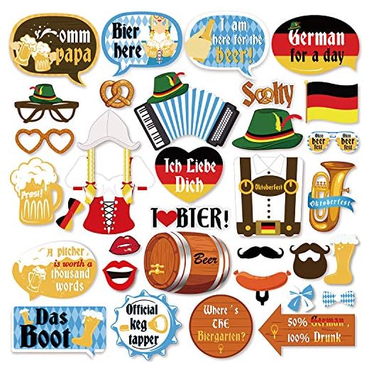 Qpout 35 pièces Accessoires Photo du Festival de la bière, Munich Accessoires Photo du Festival de la bière Accessoires Photo Amusants pour la fête de la bière pour Accessoires fête de l'Oktoberfest