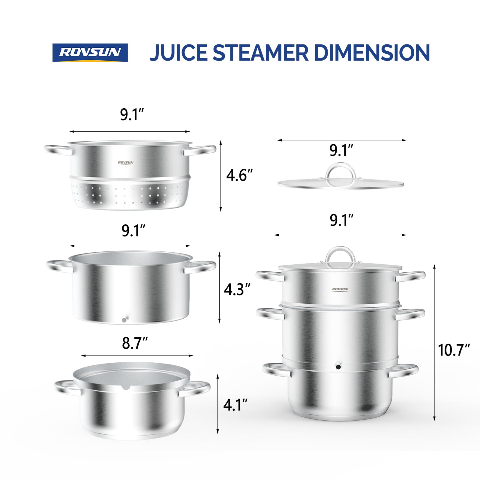 Vaporizador de jugo de acero inoxidable de 8.5 cuartos de galón, extractor de frutas y verduras, olla de vapor, con abrazadera de tapa de vidrio templado, asas de bucle, ideal para hacer jugo 6