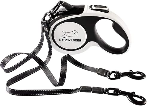 EXPAWLORER Dual Retractable Dog Leash - Double-Head Lockable Extendable Pet Leash - 16FT Reflective Nylon Ribbon - 360 Tangle