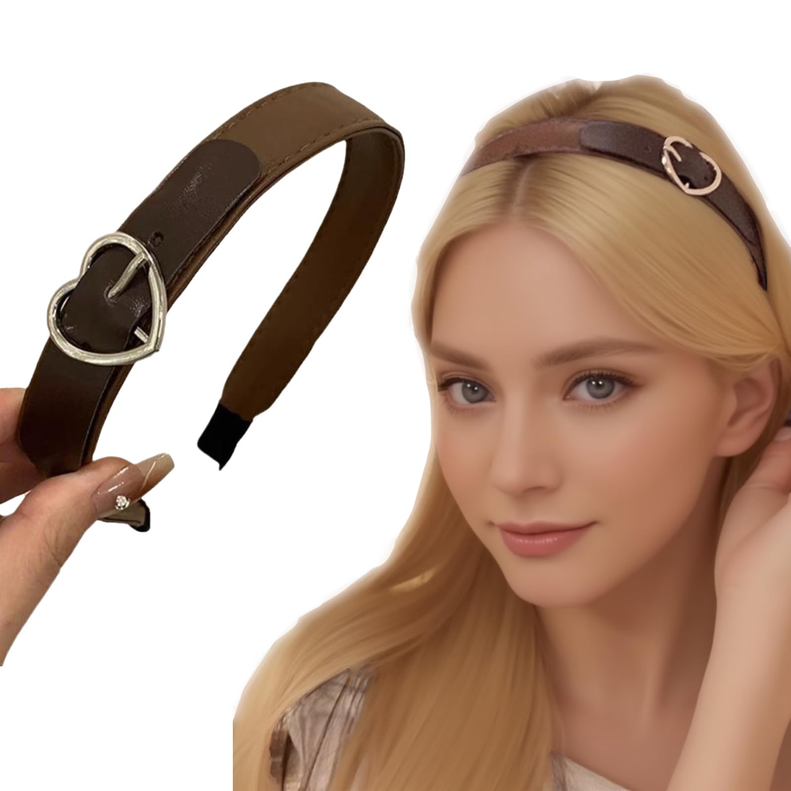 KotkiddyPU Headbands Heart Shape Buckle Women Makeup Headband Elastic Adjustable Rock Punk Hairband