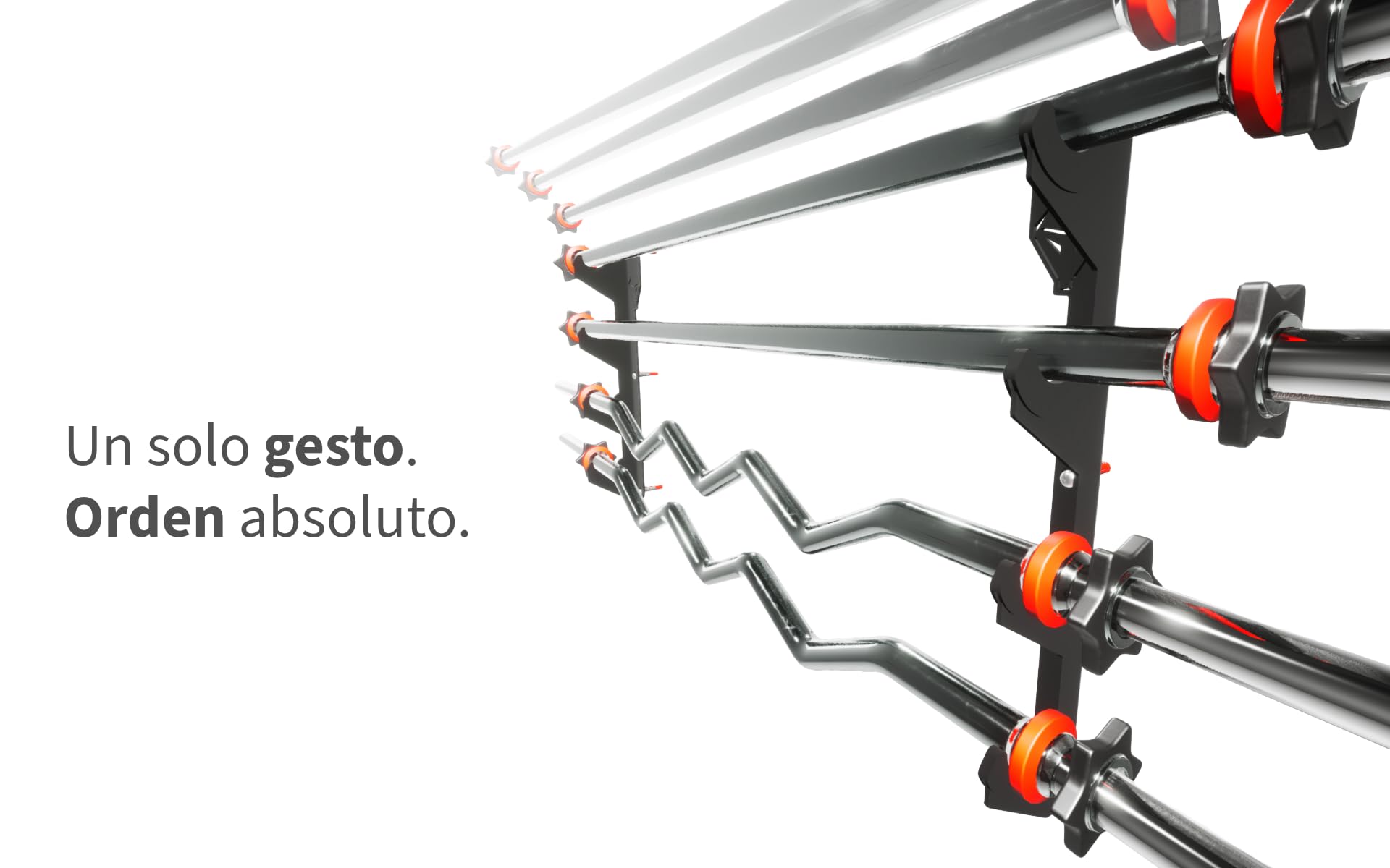 Soporte Mural para Barras Olímpicas y EZ – 4 Barras, Acero S235JR 3mm, Hasta 150 kg – HORIZONTE
