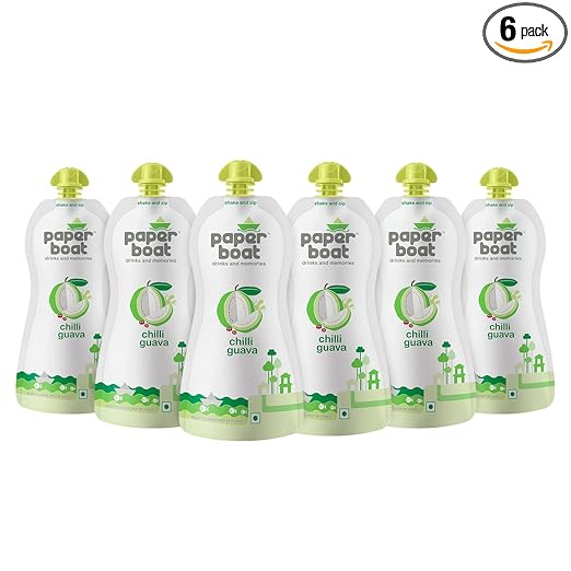 Paper Boat Chilli Guava Fruit Juice, No Preservatives and Colours (Pack of 6, 200ml each)