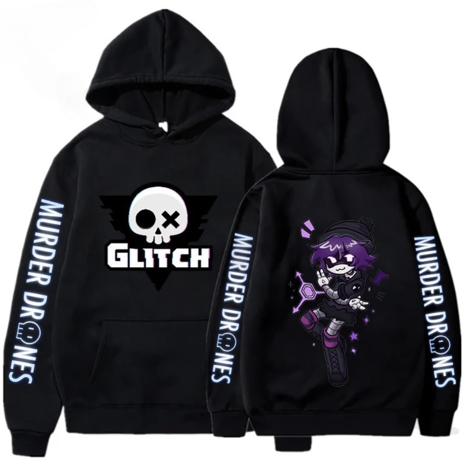 BTAISYDE Murder-Drones Hoodie, Harajuku Style Pullover, Vintage Unisex Sweatshirt, Side Seam Pockets (Black 1,L)