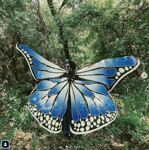 Baisdan Womens Butterfly Wings Halloween Butterfly Cloak Fairy Wing Cape for Carnival Christmas Halloween Party Cosplay Dancing Blue & White - Image 3