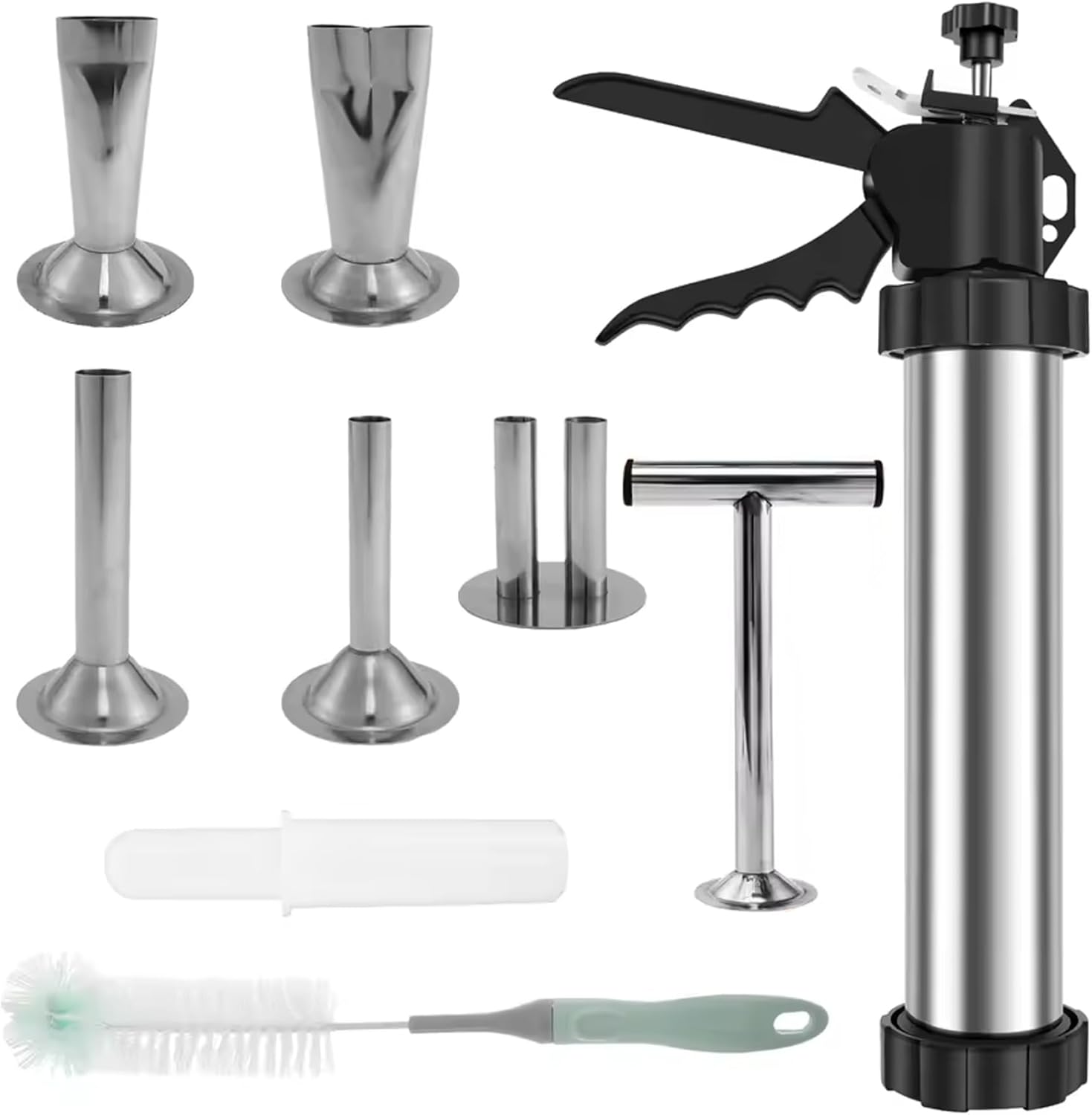 Jerky Gun Kit, Jerky Gun for Ground Meat, Stainless Steel Sausage Stuffer Kit with Nozzles & Cleaning Brushes for DIY Cooking, Meal Prepping