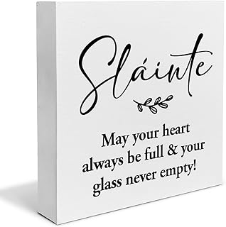 Irish Blessing May Your Heart Always Be Full Wooden Box Sign Slainte Theme St Patrick's Day Decor Home Kitchen Decor for Desk Table Shelf 5 x 5 Inches