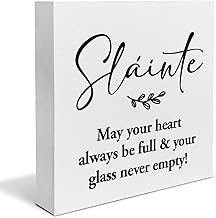 Irish Blessing May Your Heart Always Be Full Wooden Box Sign Slainte Theme St Patrick's Day Decor Home Kitchen Decor for Desk Table Shelf 5 x 5 Inches