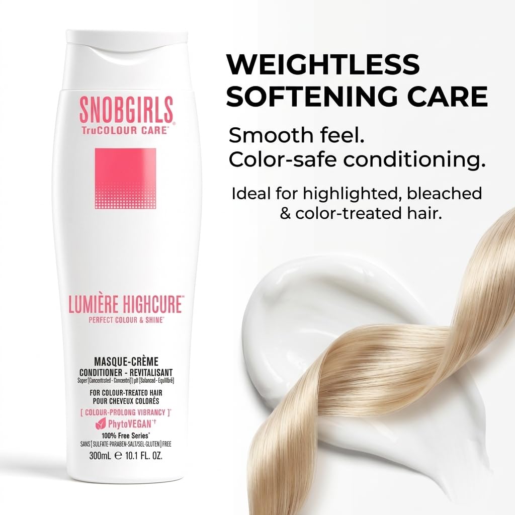 Color-Safe Conditioner for Highlighted & Bleached Hair – SNOBGIRLS LUMIÈRE HIGHCURE – Vegan, Sulfate-Free Formula for Softness & Shine with TruColor Care™ – 10.1 fl oz