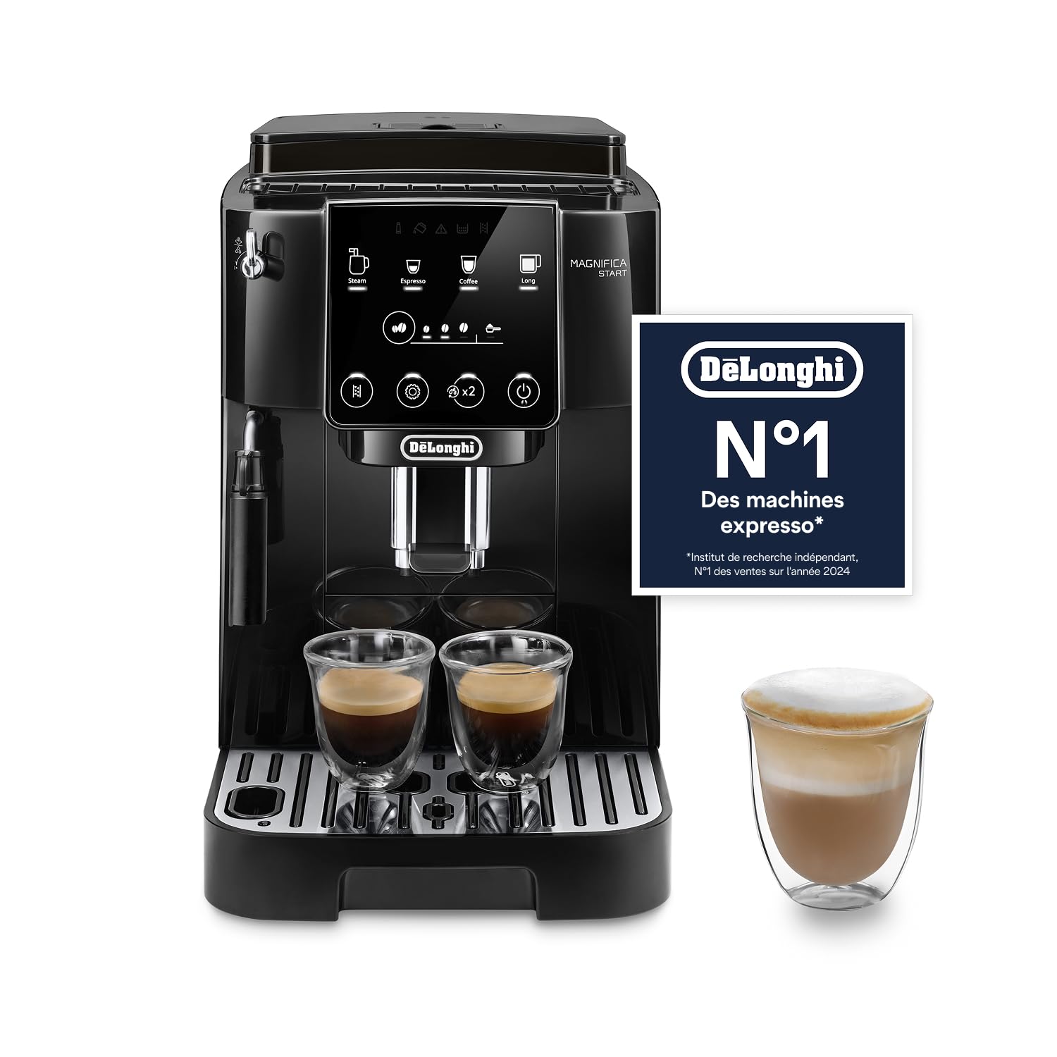 De’Longhi Magnifica Start - Perfetto Machine à Café Automatique avec Mousseur à Lait Manuel, 4 Boissons en une Seule Touche pour Espresso et Cappuccino, Commandes Soft Touch, Noir (ECAM222.20.B) 7 Fonctions Noires