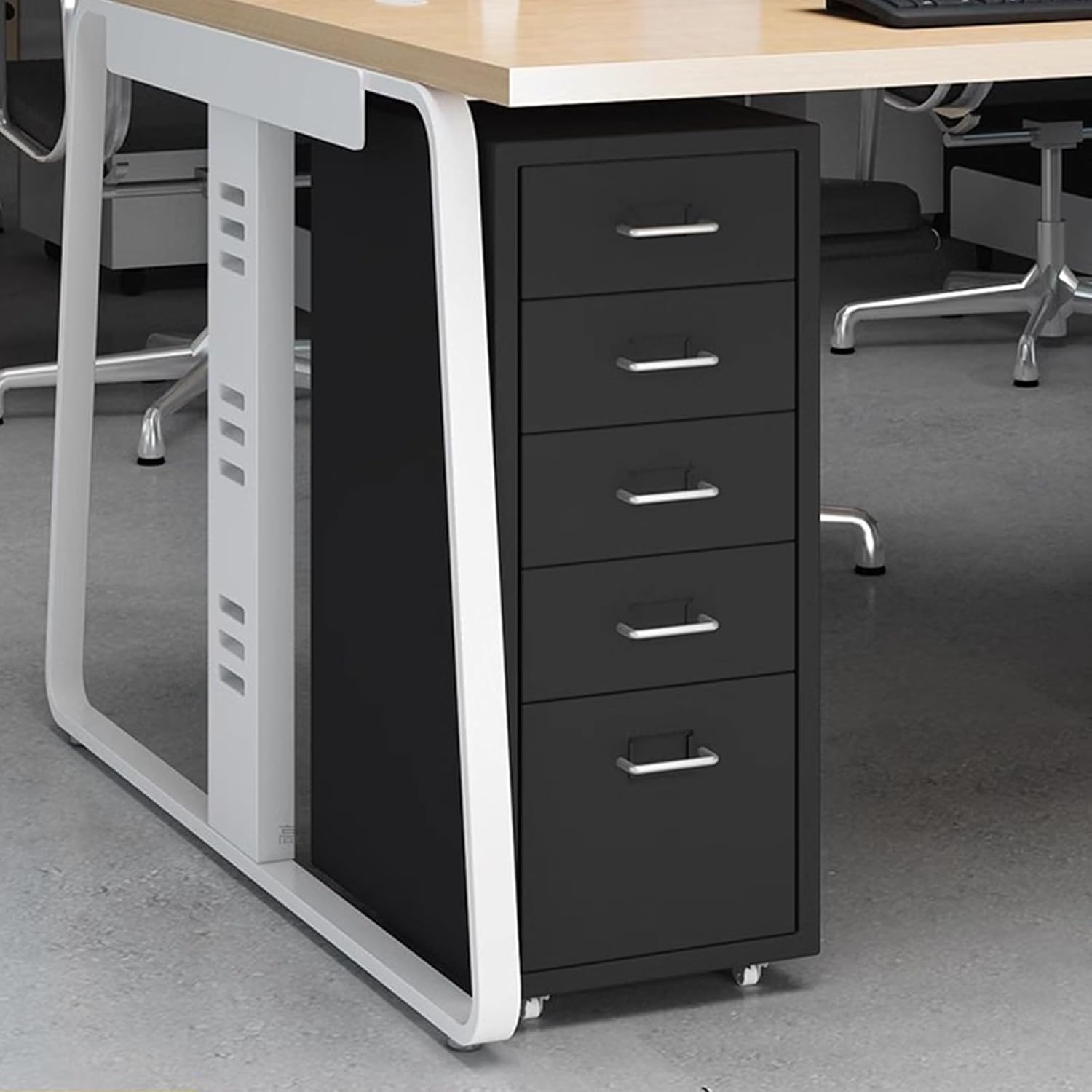Metal File Storage Cabinet, Vertical Rolling File Cabinet, Multi Drawer Large Capacity Narrow Bedside Desk Cabinet, Under Desk Metal Locker Cabinet for Home Office Study(6 Drawers, Black)