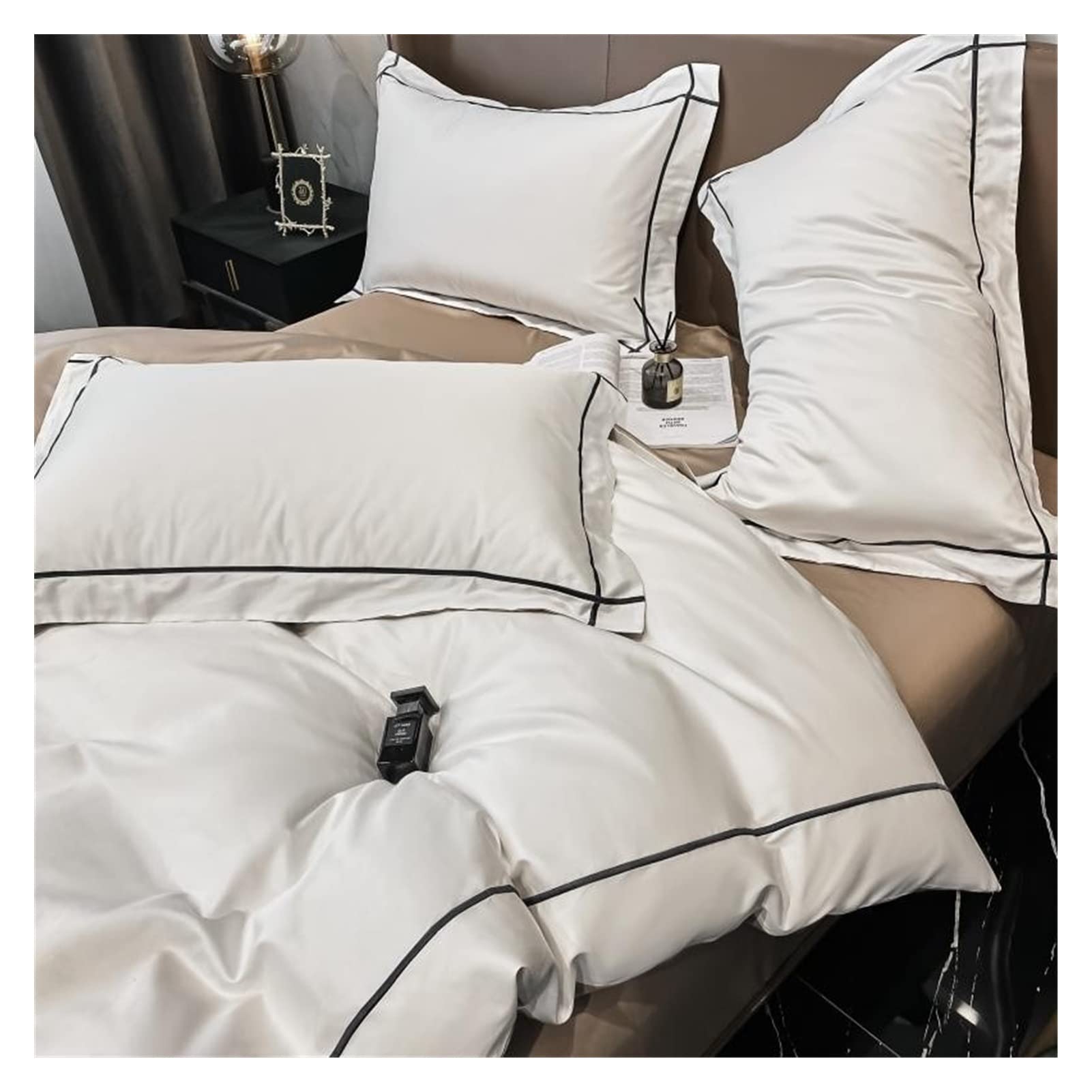 Copripiumino Queen Size In Cotone Egiziano 600 Fili – SBI Bedding – Set Da 3 Pezzi Bianco Con Cerniera E Lacci – Morbido E Traspirante - 3