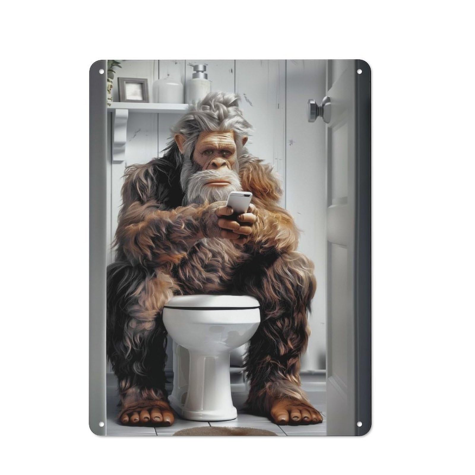 Junmoney Style-19 Workshop Style Garage Metal Sign 40X30cm Featuring Bigfoot On The Toilet, Industrial Wall Art For Garage, Hobby Room, Office Or Man Cave