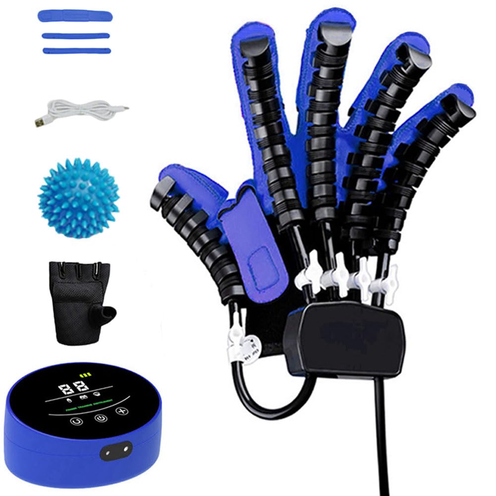 Rehabilitation Robot Gloves, Dispositivo fisioterapico per la Riabilitazione della rigidità della Mano, Adatti a pazienti con paralisi cerebrale, artrite e IC(Size:XL,Color:Blu (Mano Destra))