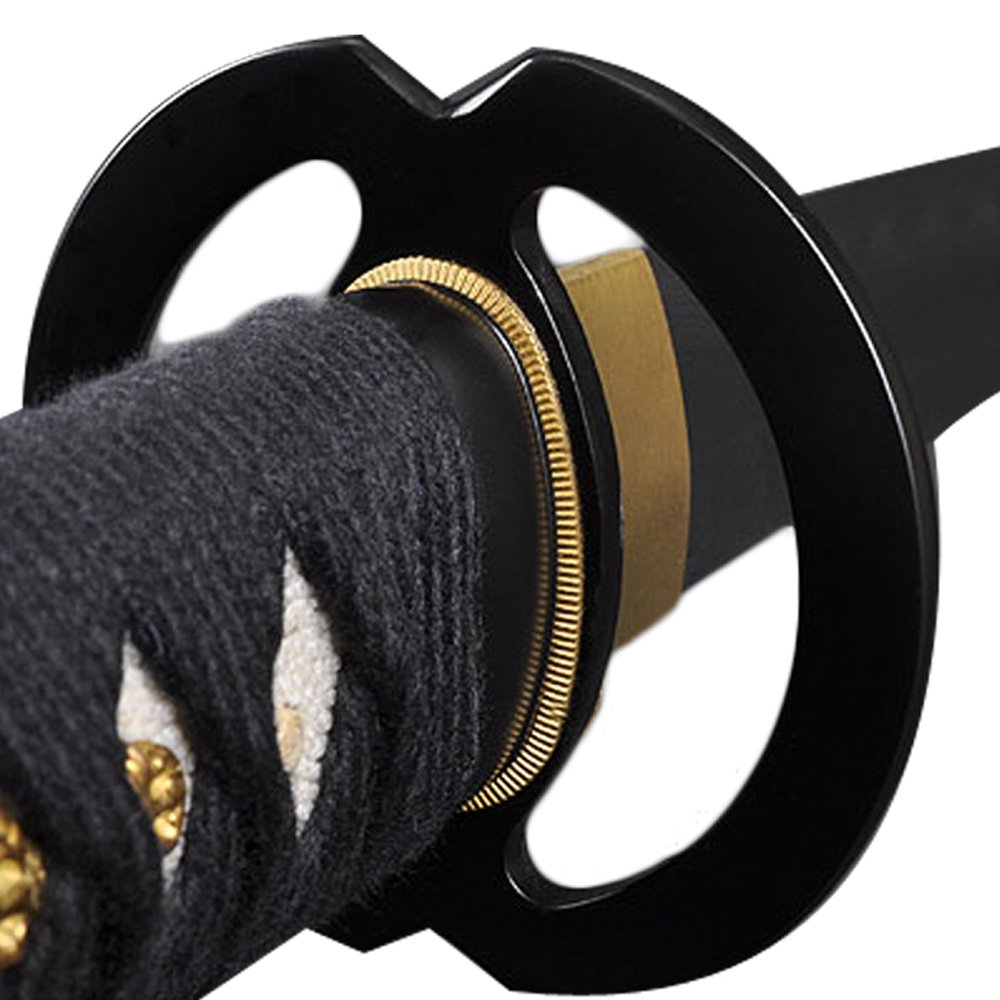 Handmade Sword – Japanese Samurai Katana Sword, Practical, Hand Forged, 1060 Carbon Steel, Heat Tempered, Full Tang, Sharp, Black Wooden Scabbard