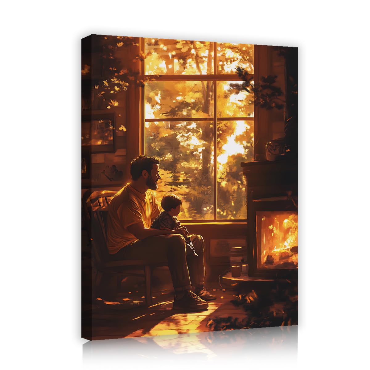 Pittura su tela padre e figlio stampe calde e calde tela al tramonto Poster Illustrazione murale per la Festa del Papà per casa Sala da pranzo Camera da letto Nursery 87x118cm Telaio interno