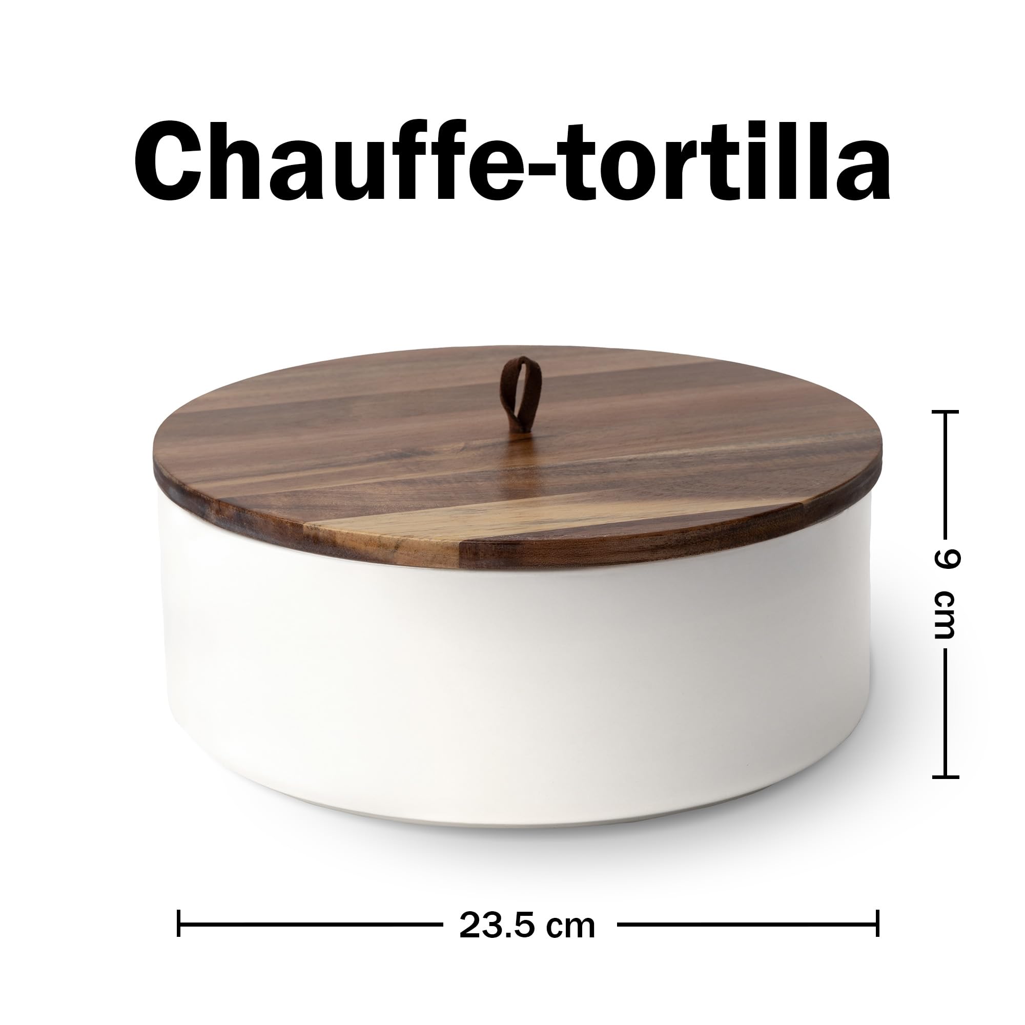 Tortillada - Réchauffeur de tortillas en céramique avec couvercle 23,5 cm, réchauffeur de pain, réchauffeur de crêpes, porte-tortillas avec couvercle - Passe au micro-ondes