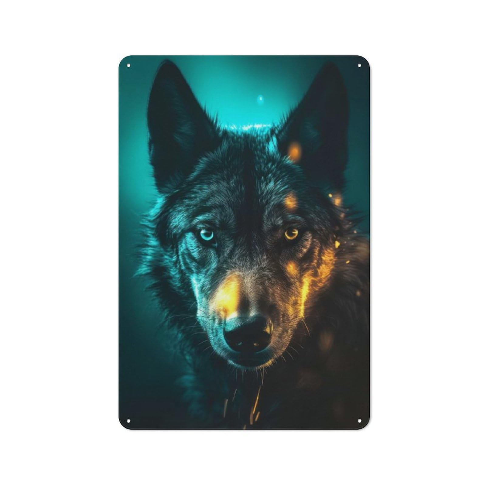 Junmoney Black Wolf In Neon Rustic Tin Sign 30X20cm For Café Or Home Bar, Suited To Hospitality Decor Collectors