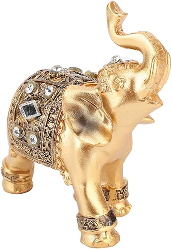 Miniatura 7 de WESE Estatua de elefante, adorno de elefante de resina dorada, tamaño pequeño, símbolo de estatua coleccionable, figura de elefante de buena suerte,