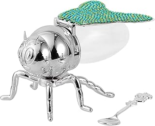 YWJLQH Tarro de con Cuchara Decorativa, Elegante Recipiente para Miel, Ideal para Cenas, Comidas de Cocina Y Fiestas, Verde Oscuro, Individual