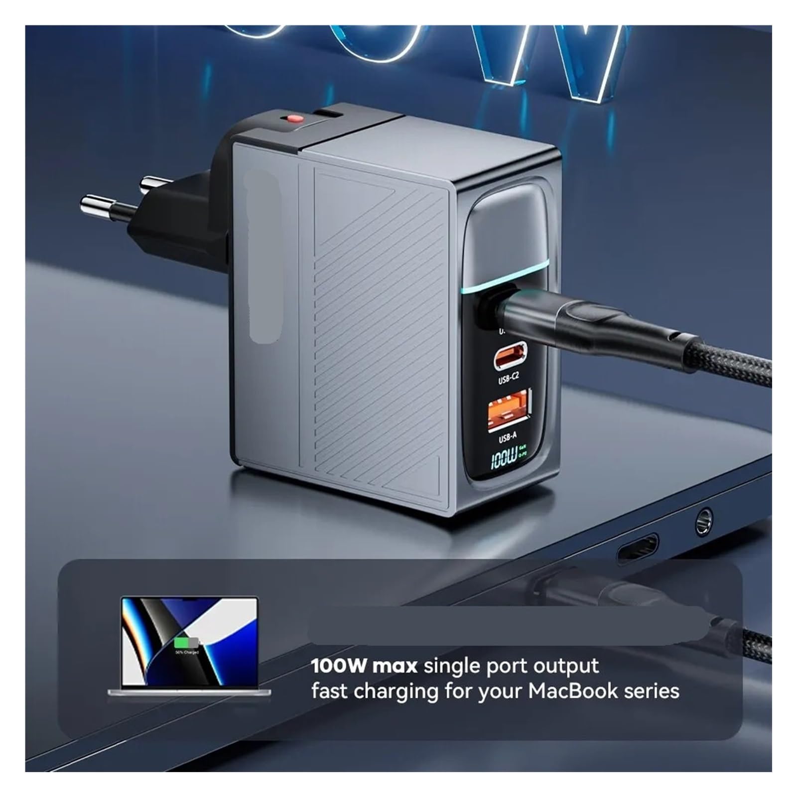 100W GaN Charger QC4.0 PD 67W 65W PPS Display Portable Multi USB Type C Fast Charger For Laptop Tablet(U-S-Plug,100W GaN With Cable)