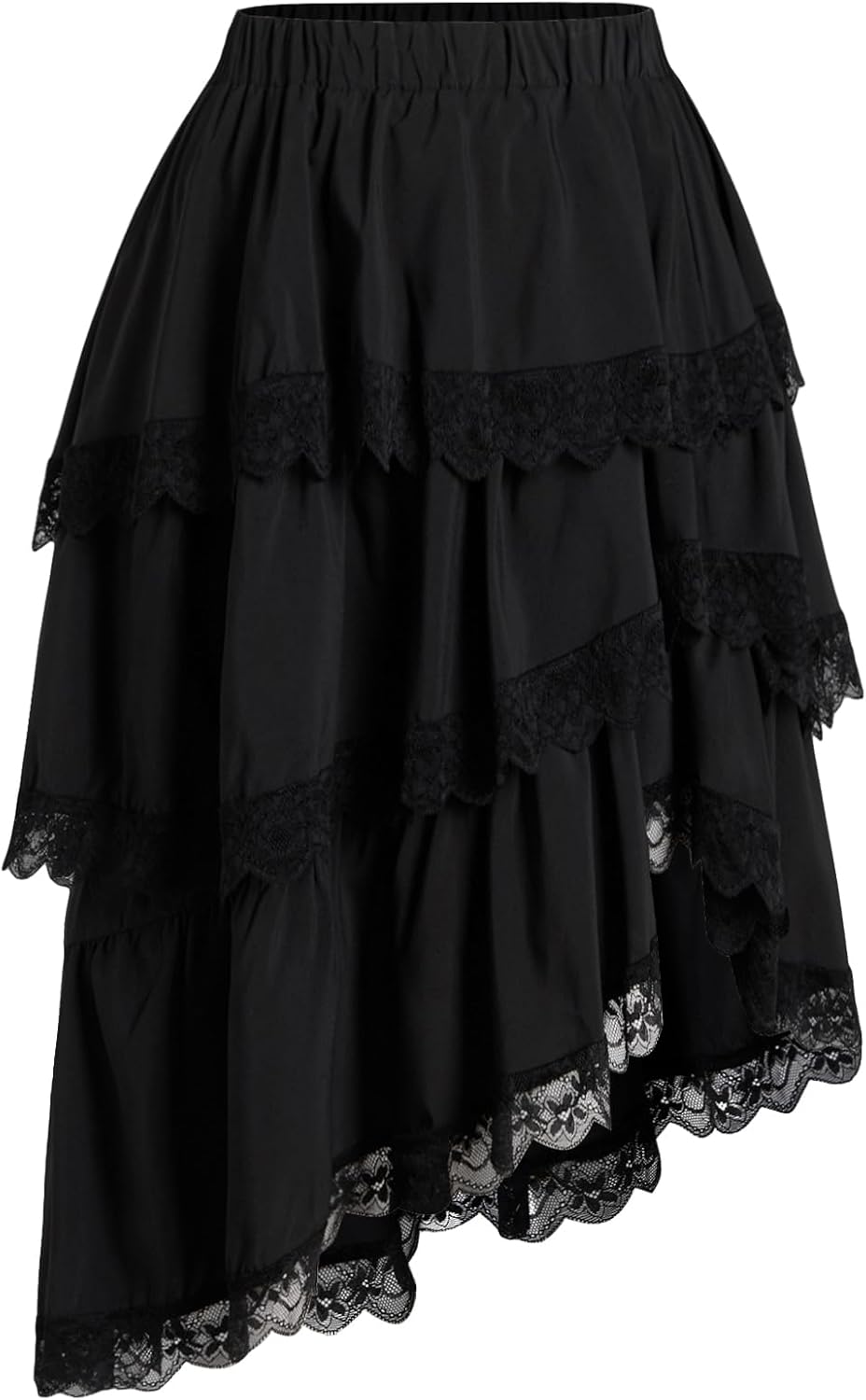 Verdusa Women's Cowgirl Western Boho Skirt Lace Ruffle Flowy Country Asymmetrical Lace Tiered Layered Skirts