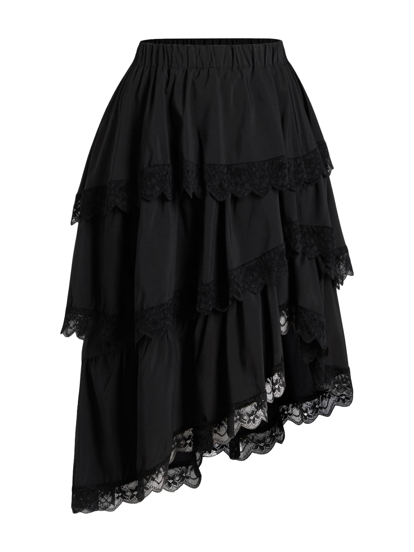 Verdusa Womens Cowgirl Western Boho Skirt Lace Ruffle Flowy Country Asymmetrical Lace Tiered Layered Skirts