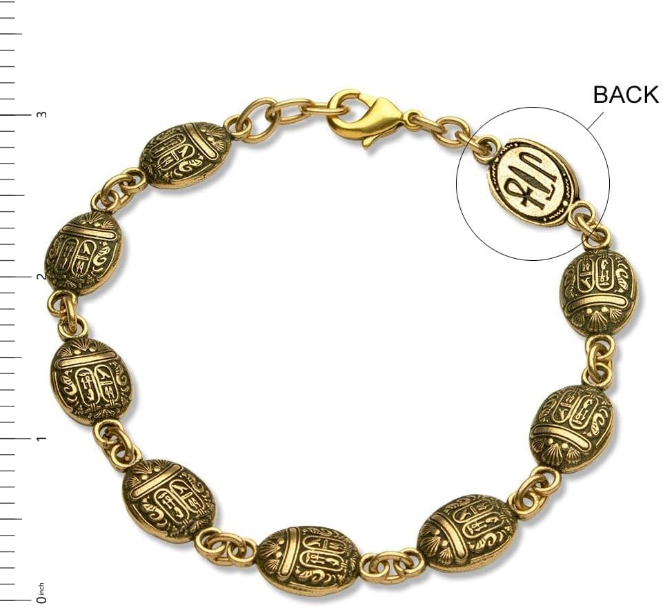 Egyptian Scarab Link Bracelet - Antique Gold Plated - Made in the USA