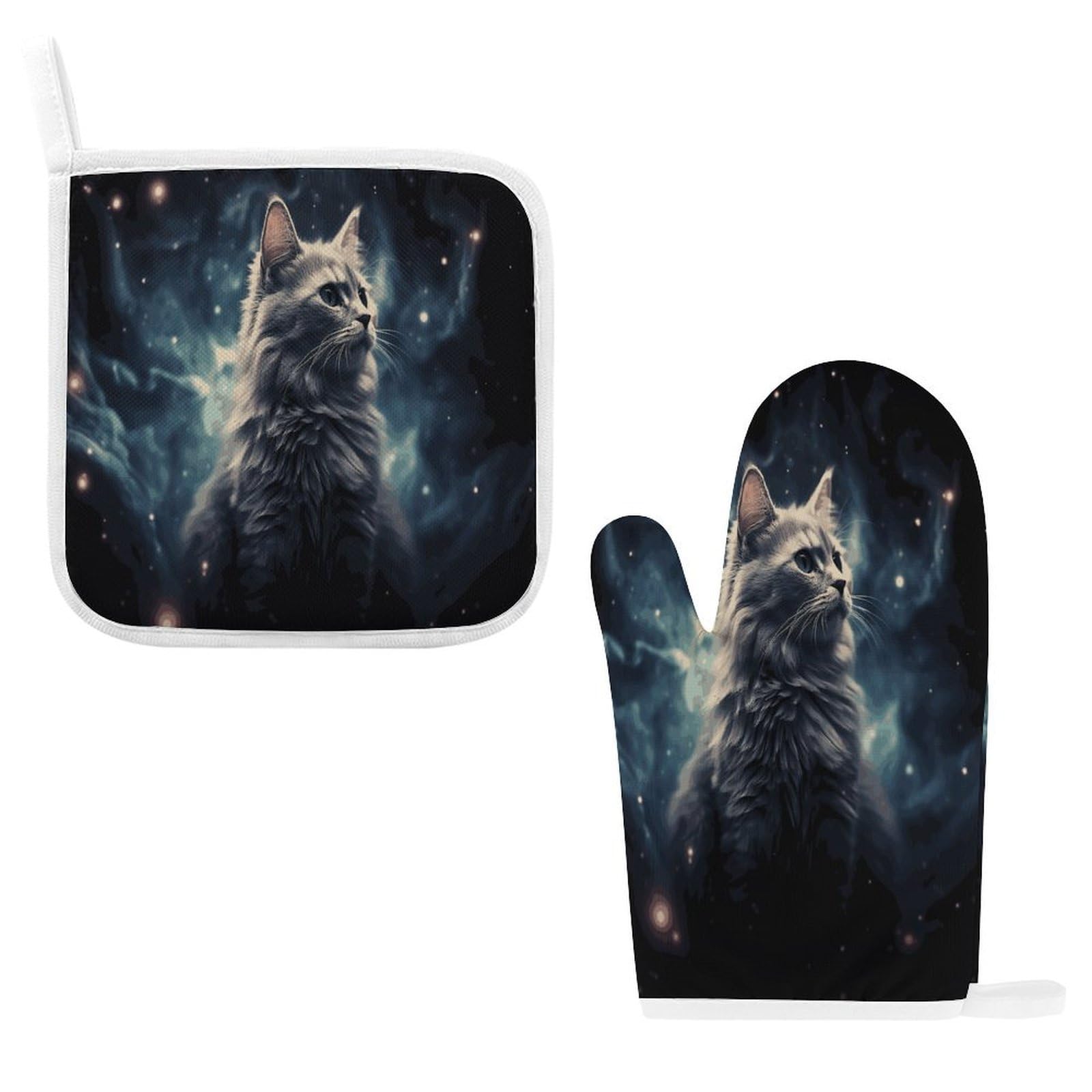 Btcowzrv Style A Cat In A Nebula Oven Mitts And Pot Holders 2Pcs Set