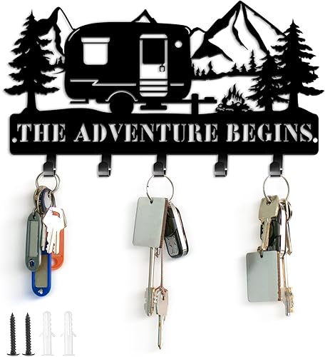 Maitys Soporte para llaves decorativo de pared de metal con ganchos, decoración de pared de Navidad, gancho rústico para llaves para decoración de