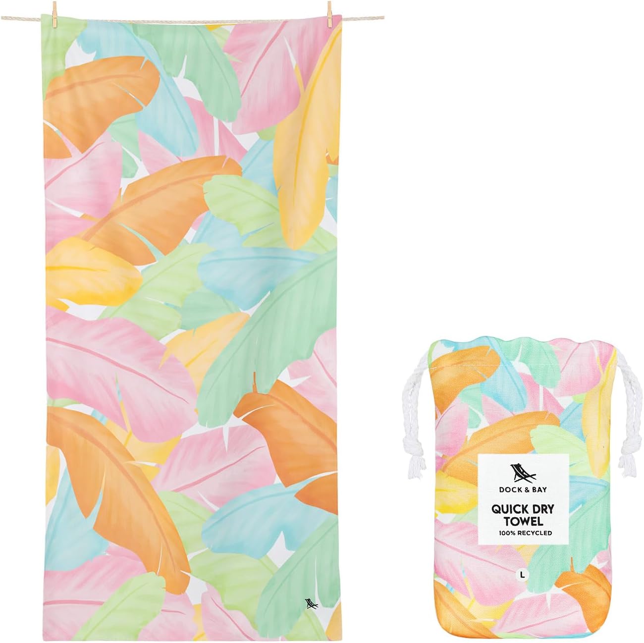 Dock & Bay Beach Towel - Quick Dry, Sand Free - Compact, Lightweight - 100% Recycled - Includes Bag - Sugar Palms - Extra Large (200x90cm, 78x35)
