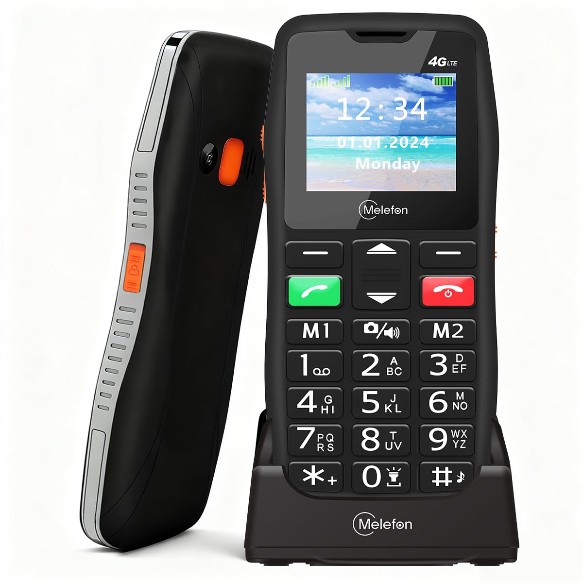 4G-Seniorenhandy ohne Vertrag – kompaktes Handy mit großen Tasten, SOS-Taste, 1,77-Zoll-Farbdisplay | USB-C-Ladestation, UKW-Radio, Tastensperre | Einfache Bedienung