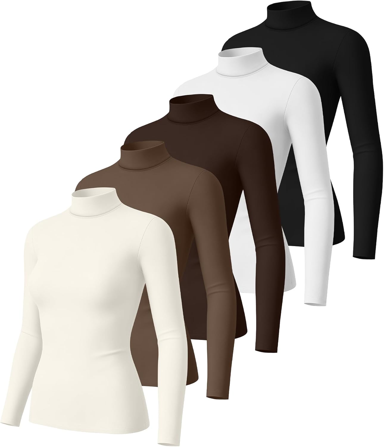 5 Pack Women's Turtleneck Tops, Long Sleeve Casual Shirt Slim Fit Base Layer Tees Stretch Fall Undershirts - Image 3