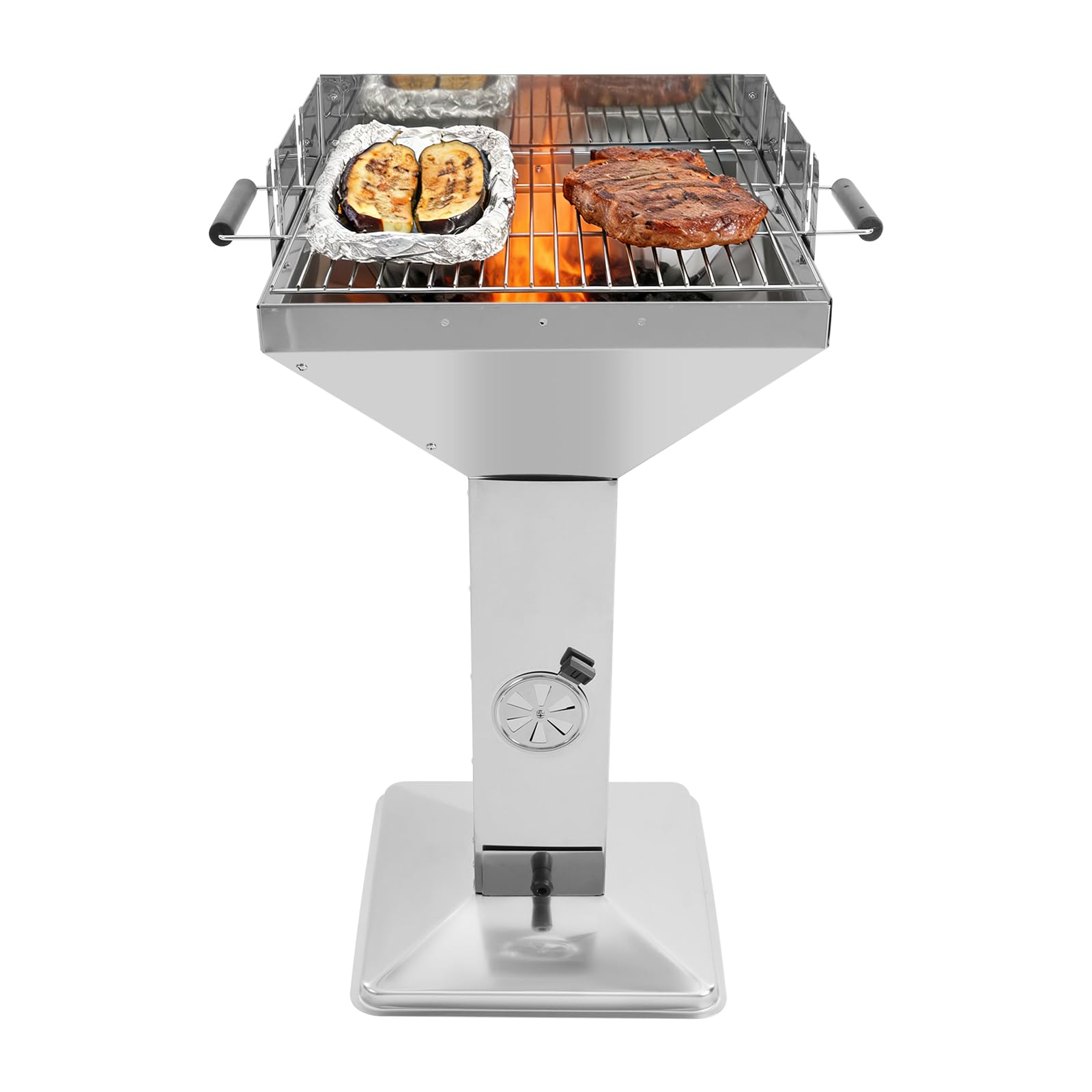Barbecue a colonna a carbonella, in acciaio inox, 42 x 42 x 92 cm, regolazione in altezza a 3 livelli, per oltre 5 persone, per campeggio, spiaggia, giardino, feste